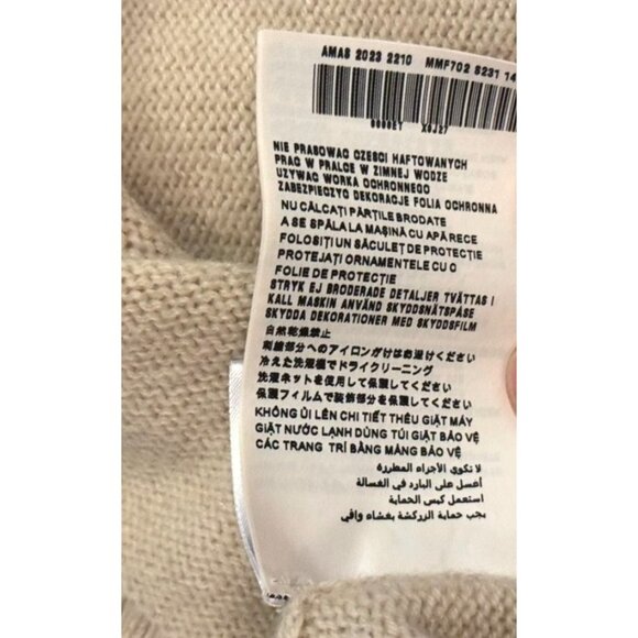 Miu Miu Womens Beige Knit Wool Button-Up Cardigan With Crystal Embellished Logo - Picture 9 of 10